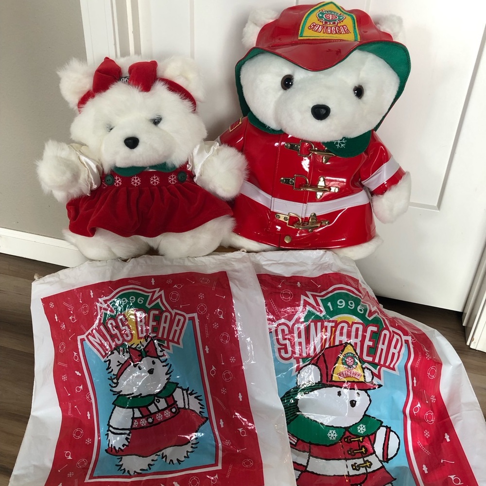 COPY - 1996 Dayton Hudson Firefighter Santa Bear and Mrs. Santa Bear